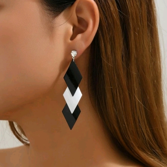 Lovely Rosetta Jewelry - Black and White Geometric Earrings